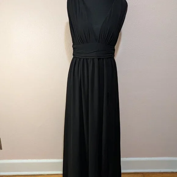 Lulus Size Medium Heavenly Hues Black Chiffon Deep V-Neck Maxi Dress - Picture 3 of 12